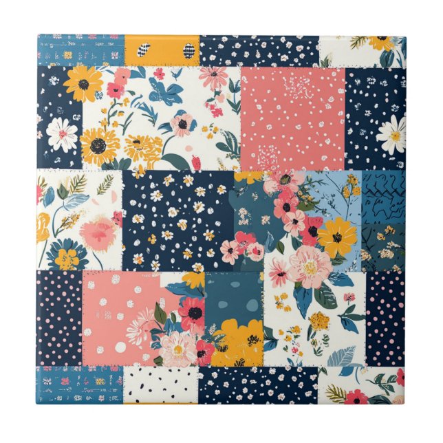 Vintage Floral Patchwork Pattern (4) Tile (Front)