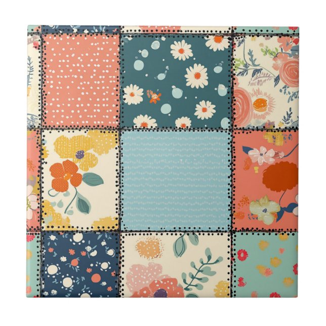 Vintage Floral Patchwork Pattern (6) Tile (Front)
