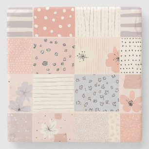 Vintage Floral Patchwork Pattern - Pastel (10) Stone Coaster