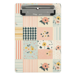Vintage Floral Patchwork Pattern - Pastel (1) Mini Clipboard