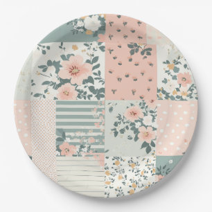 Vintage Floral Patchwork Pattern - Pastel (1) Paper Plate