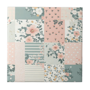 Vintage Floral Patchwork Pattern - Pastel (1) Tile