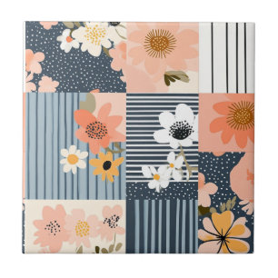 Vintage Floral Patchwork Pattern - Pastel (3) Tile