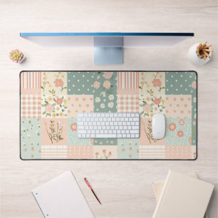 Vintage Floral Patchwork Pattern - Pastel (6) Desk Mat