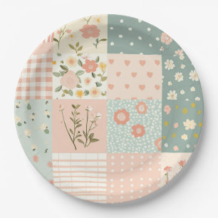 Vintage Floral Patchwork Pattern - Pastel (6) Paper Plate