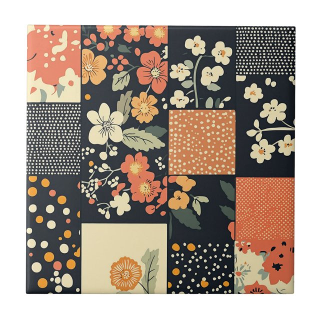 Vintage Floral Patchwork Pattern Tile (Front)