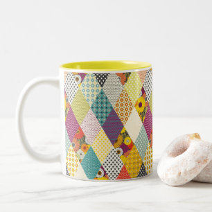 vintage floral patchwork quilt Two-Tone coffee mug