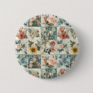 Vintage Floral Patchwork Style Design 6 Cm Round Badge