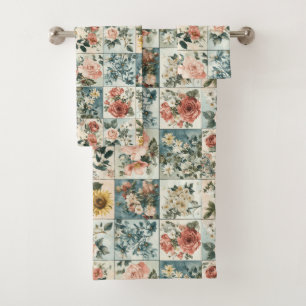 Vintage Floral Patchwork Style Design Bath Towel Set