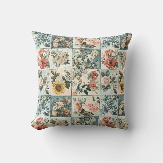 Vintage Floral Patchwork Style Design Cushion (Front)