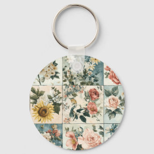 Vintage Floral Patchwork Style Design Key Ring