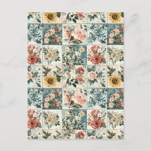 Vintage Floral Patchwork Style Design Postcard (Front)