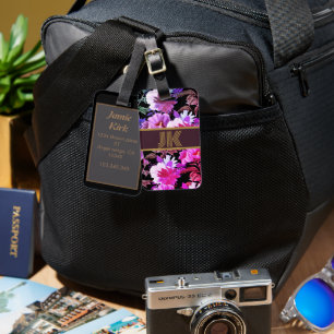 vintage floral patten custom monogram personalise  luggage tag