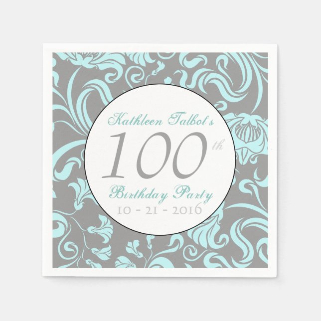 Vintage Floral Pattern 100th Birthday Paper Napkin (Front)