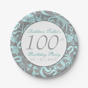 Vintage Floral Pattern 100th Birthday Paper Plate