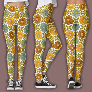 Vintage Floral Pattern   70's Sage & Ochre Leggings