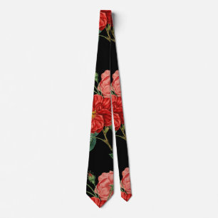 Vintage floral pattern, beautiful red flowers tie
