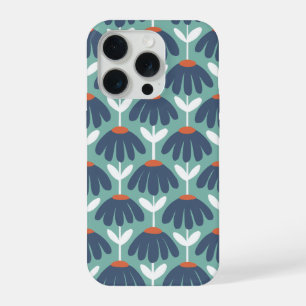 Vintage Floral Pattern Blue & Red iPhone 15 Pro Case