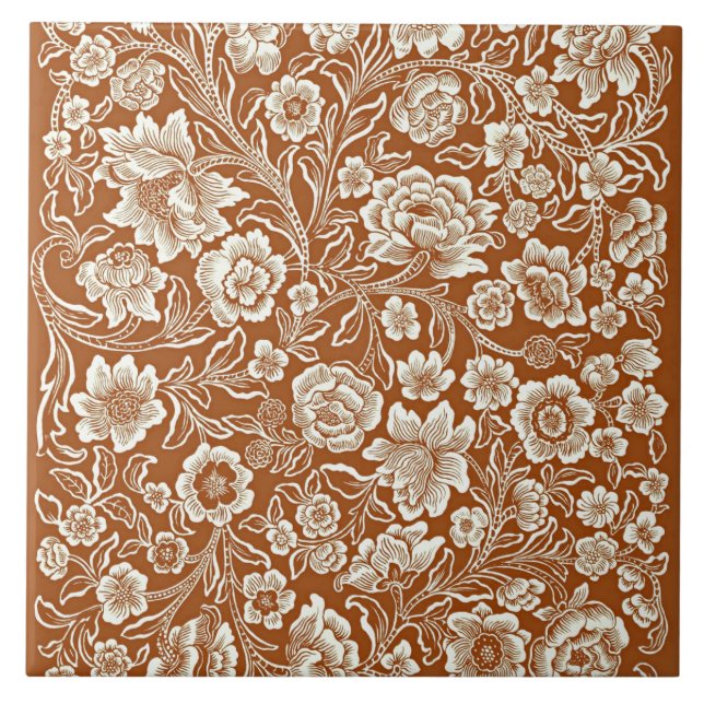 Vintage Floral Pattern, Caramel Colour Tile (Front)
