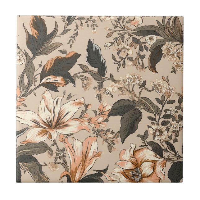 Vintage Floral Pattern Ceramic Tile (Front)
