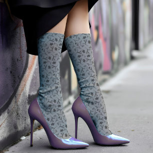  Vintage Floral Pattern Chic Elegant & Classy Grey Socks