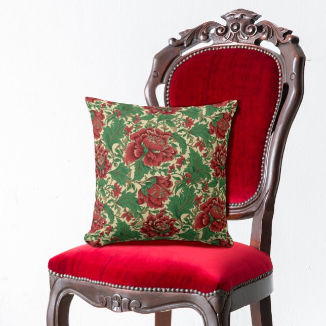 Vintage Floral Pattern Chintz Christmas Colours Cushion (Creator Uploaded)