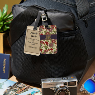 vintage floral pattern custom monogram personalise luggage tag