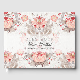 Vintage Floral Pattern Damask Funeral Guest Book