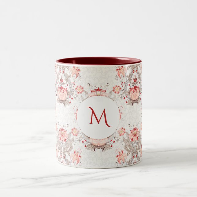 Vintage Floral Pattern damask Monogram Mug (Center)