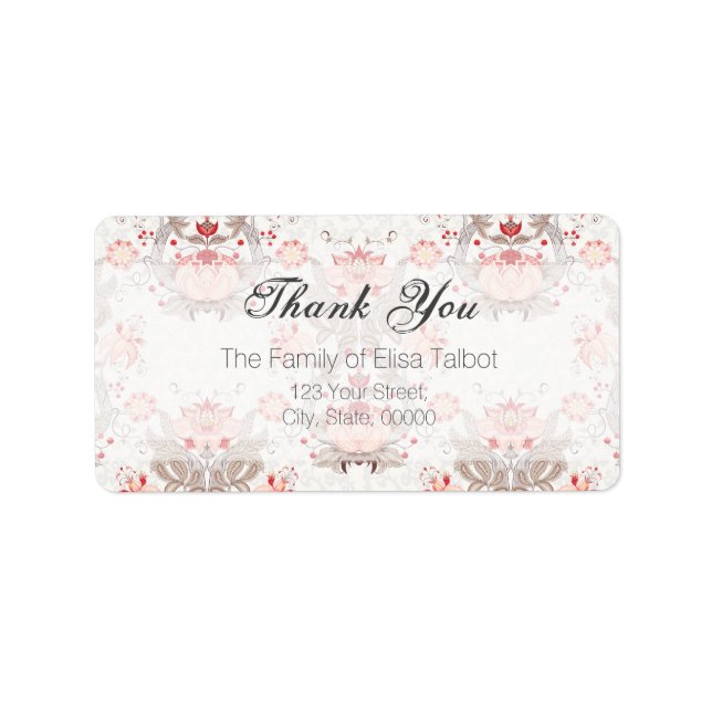 Vintage Floral Pattern Damask Thank You Label (Front)