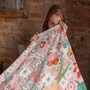 Vintage Floral Pattern Fleece Blanket