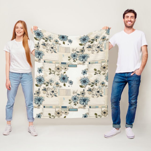 Vintage Floral Pattern Fleece Blanket (In Situ)