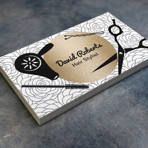 Vintage Floral Pattern Gold Circle Hair Stylist Business Card