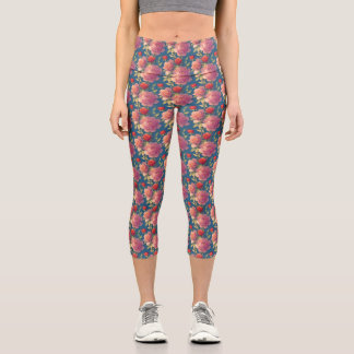 Vintage Floral Pattern High Waisted Yoga Capris