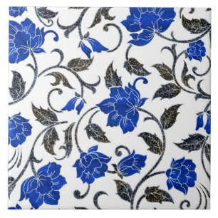 Vintage Floral Pattern in Blue and White Tile