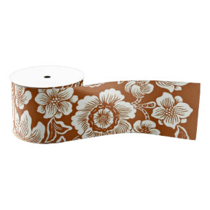 Vintage Floral Pattern in Caramel Colour Grosgrain Ribbon