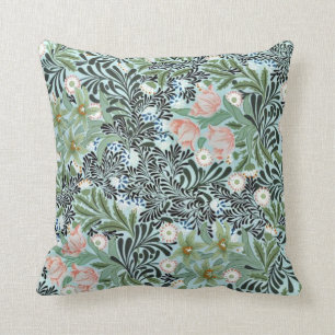 Vintage Floral Pattern in Soft Green and Pale Pink Cushion