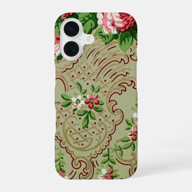 Vintage Floral Pattern iPhone 16 Case (Back)