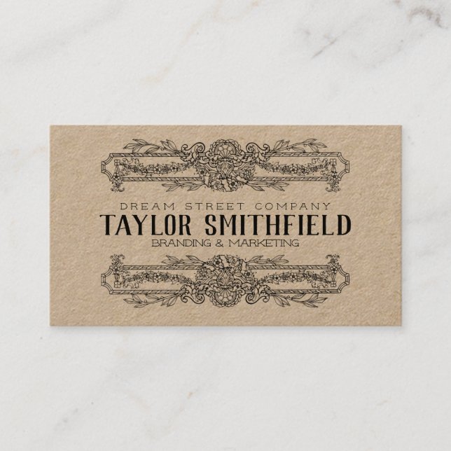 Vintage Floral Pattern Kraft Business Card (Front)
