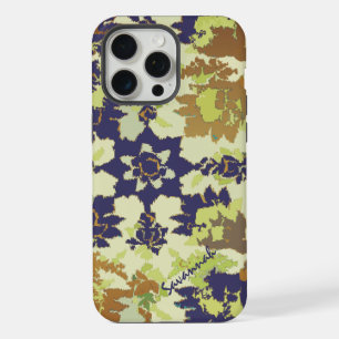 Vintage Floral Pattern Navy Copper Green iPhone 15 Pro Max Case