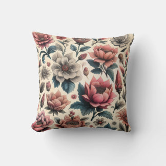 Vintage Floral Pattern of Botanical Engraving Cushion