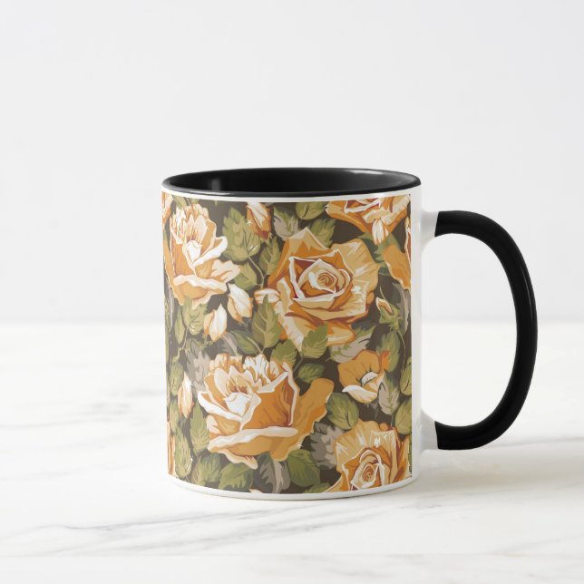 Vintage Floral pattern of yellow roses Mug (Right)