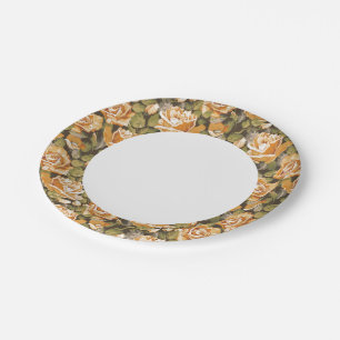 Vintage Floral pattern of yellow roses Paper Plate