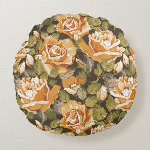 Vintage Floral pattern of yellow roses Round Cushion