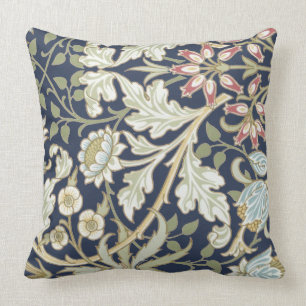Vintage Floral Pattern on Blue Cushion
