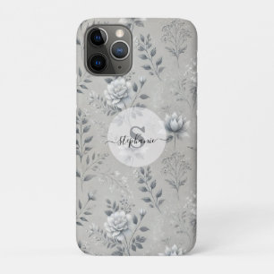 Vintage Floral Pattern on Rustic Grey Background iPhone 11 Pro Case
