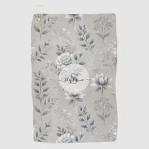 Vintage Floral Pattern on Rustic Grey Background Golf Towel