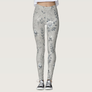 Vintage Floral Pattern on Rustic Grey Background Leggings