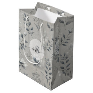 Vintage Floral Pattern on Rustic Grey Background Medium Gift Bag