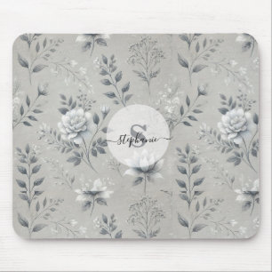 Vintage Floral Pattern on Rustic Grey Background Mouse Mat
